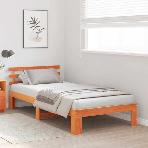 vidaXL Bed Frame with Headboard Brown 90 x 190 cm Solid Pine wood