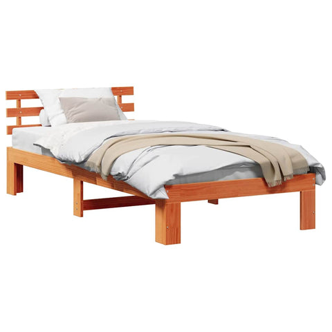vidaXL Bed Frame with Headboard Brown 90 x 190 cm Solid Pine wood