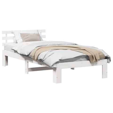 vidaXL Bed Frame with Headboard White 75 x 190 cm Solid Pine wood