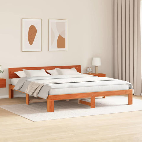 vidaXL Bed Frame with Headboard Brown 200 x 200 cm Solid Pine wood