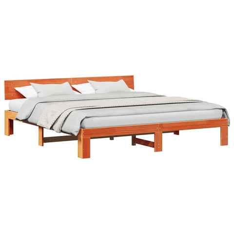vidaXL Bed Frame with Headboard Brown 200 x 200 cm Solid Pine wood