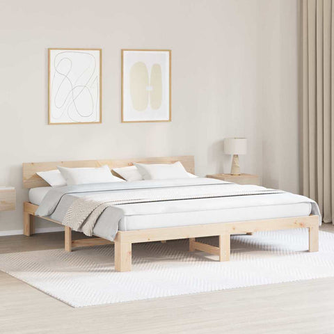 vidaXL Bed Frame with Headboard Brown 180 x 200 cm Solid Pine wood