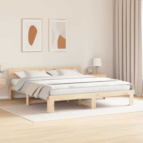 vidaXL Bed Frame with Headboard Brown 180 x 200 cm Solid Pine wood