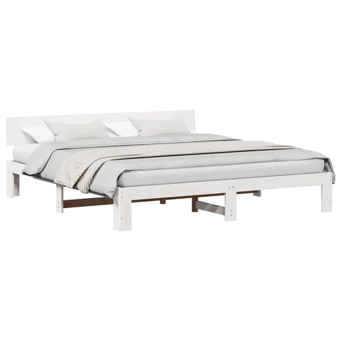 vidaXL Bed Frame with Headboard White 180 x 200 cm Solid Pine wood