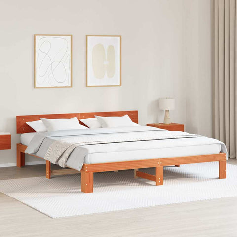 vidaXL Bed Frame with Headboard Brown 180 x 200 cm Solid Pine wood