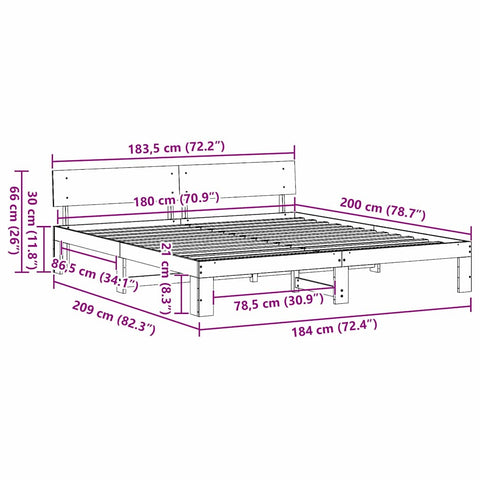 vidaXL Bed Frame with Headboard Brown 180 x 200 cm Solid Pine wood