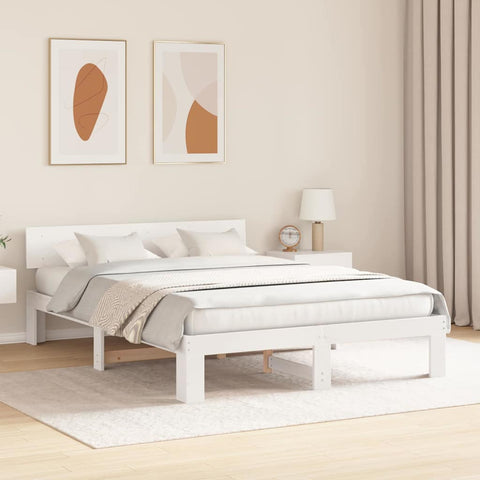 vidaXL Bed Frame with Headboard White 160 x 200 cm Solid Pine wood