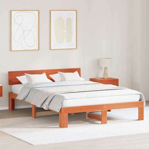 vidaXL Bed Frame with Headboard Brown 160 x 200 cm Solid Pine wood