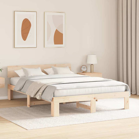 vidaXL Bed Frame with Headboard Brown 150 x 200 cm Solid Pine wood