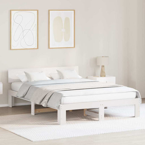 vidaXL Bed Frame with Headboard White 150 x 200 cm Solid Pine wood