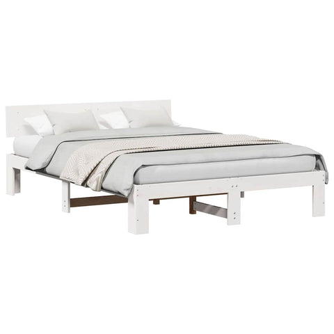 vidaXL Bed Frame with Headboard White 140 x 200 cm Solid Pine wood