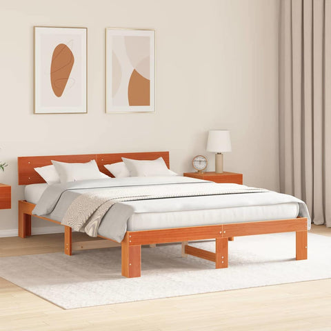 vidaXL Bed Frame with Headboard Brown 140 x 200 cm Solid Pine wood