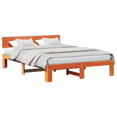 vidaXL Bed Frame with Headboard Brown 140 x 200 cm Solid Pine wood