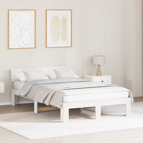 vidaXL Bed Frame with Headboard White 120 x 200 cm Solid Pine wood