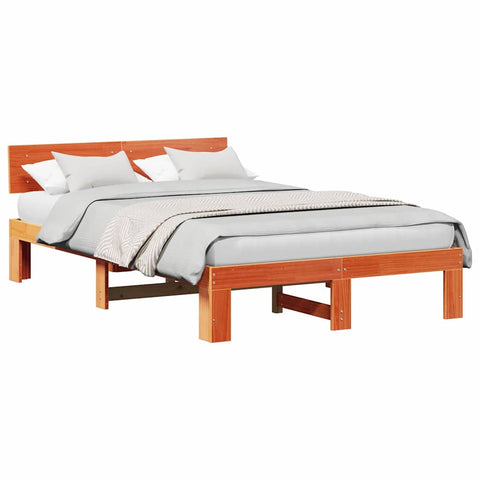 vidaXL Bed Frame with Headboard Brown 120 x 200 cm Solid Pine wood