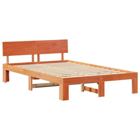 vidaXL Bed Frame with Headboard Brown 140 x 190 cm Solid Pine wood