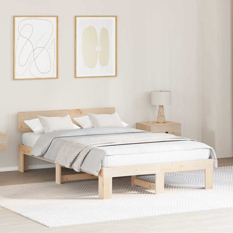 vidaXL Bed Frame with Headboard Brown 135 x 190 cm Solid Pine wood