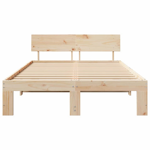 vidaXL Bed Frame with Headboard Brown 135 x 190 cm Solid Pine wood