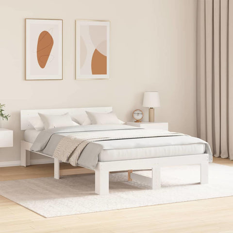 vidaXL Bed Frame with Headboard White 135 x 190 cm Solid Pine wood
