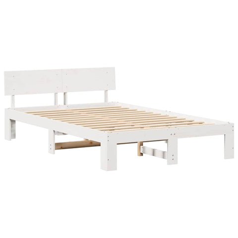 vidaXL Bed Frame with Headboard White 135 x 190 cm Solid Pine wood