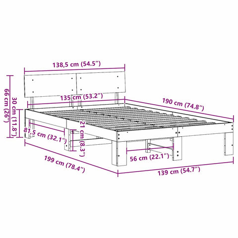 vidaXL Bed Frame with Headboard White 135 x 190 cm Solid Pine wood