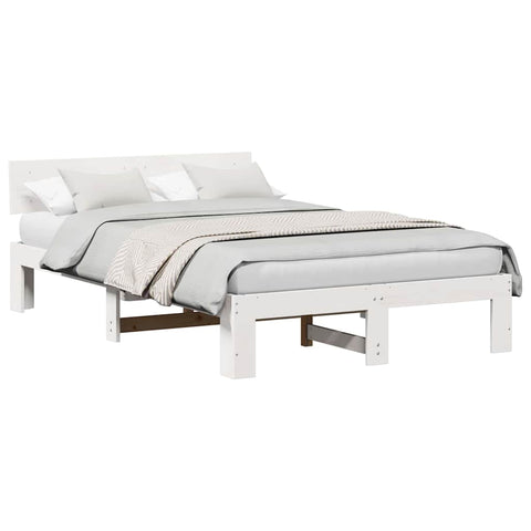 vidaXL Bed Frame with Headboard White 120 x 190 cm Solid Pine wood