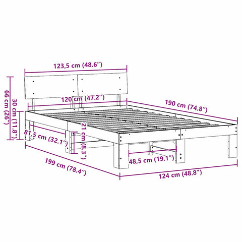 vidaXL Bed Frame with Headboard White 120 x 190 cm Solid Pine wood