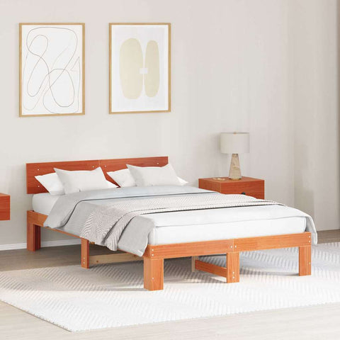 vidaXL Bed Frame with Headboard Brown 120 x 190 cm Solid Pine wood