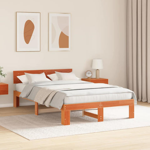 vidaXL Bed Frame with Headboard Brown 120 x 190 cm Solid Pine wood