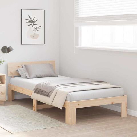 vidaXL Bed Frame with Headboard Brown 100 x 200 cm Solid Pine wood