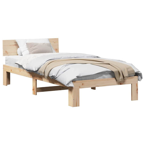 vidaXL Bed Frame with Headboard Brown 100 x 200 cm Solid Pine wood