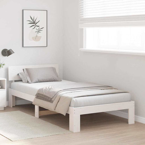 vidaXL Bed Frame with Headboard White 100 x 200 cm Solid Pine wood