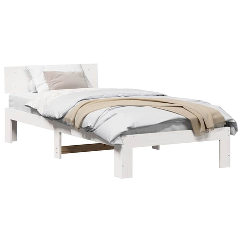 vidaXL Bed Frame with Headboard White 90 x 200 cm Solid Pine wood