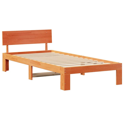 vidaXL Bed Frame with Headboard Brown 90 x 200 cm Solid Pine wood