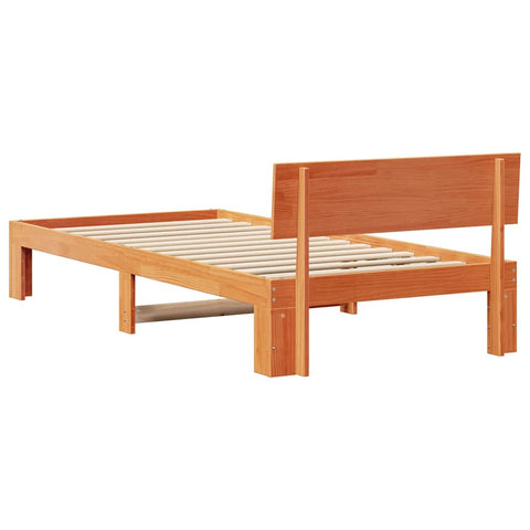 vidaXL Bed Frame with Headboard Brown 90 x 200 cm Solid Pine wood