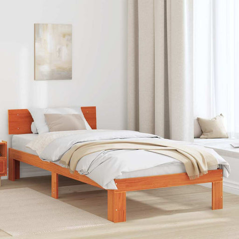 vidaXL Bed Frame with Headboard Brown 80 x 200 cm Solid Pine wood