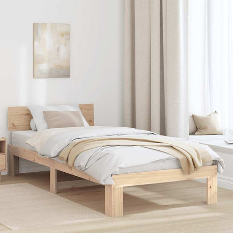 vidaXL Bed Frame with Headboard Brown 90 x 190 cm Solid Pine wood