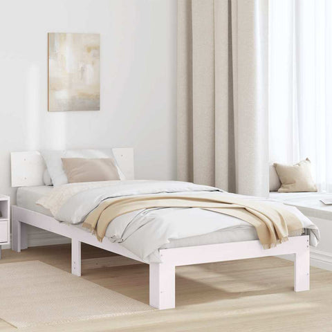vidaXL Bed Frame with Headboard White 90 x 190 cm Solid Pine wood