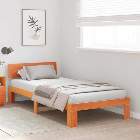 vidaXL Bed Frame with Headboard Brown 90 x 190 cm Solid Pine wood