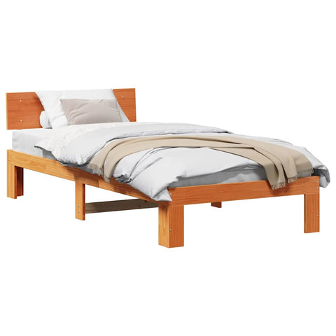vidaXL Bed Frame with Headboard Brown 90 x 190 cm Solid Pine wood