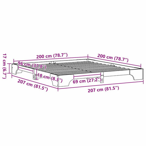 vidaXL Bed Frame Wax brown 200 x 200 cm Solid pine wood