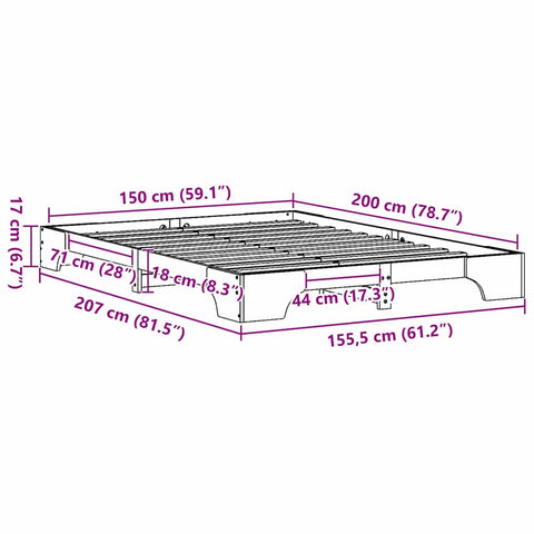 vidaXL Bed Frame Wax brown 150 x 200 cm Solid pine wood