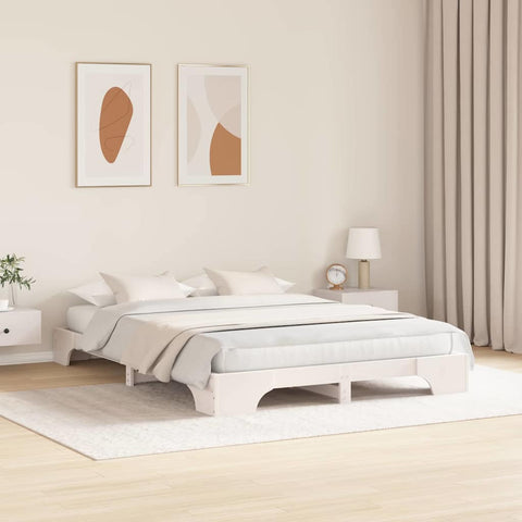 vidaXL Bed Frame White 140 x 200 cm Solid pine wood
