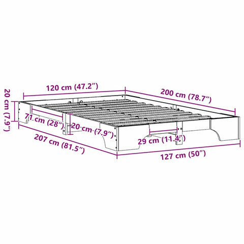 vidaXL Bed Frame White 120 x 200 cm Solid pine wood