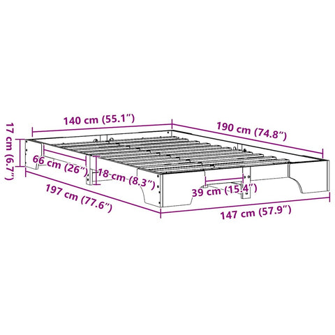 vidaXL Bed Frame White 140 x 190 cm Solid pine wood