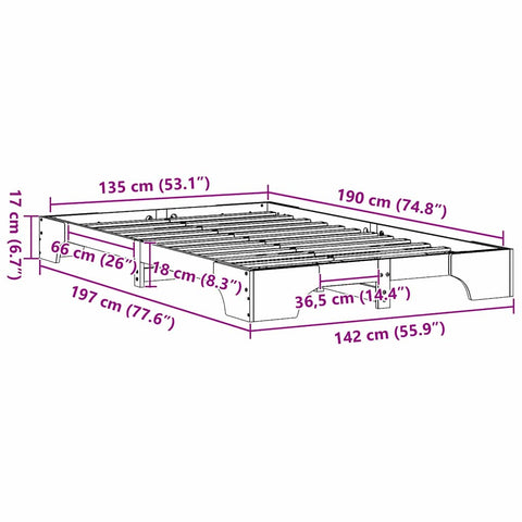 vidaXL Bed Frame Solid Pine Wood 135 x 190 cm Solid pine wood