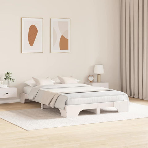 vidaXL Bed Frame White 135 x 190 cm Solid pine wood