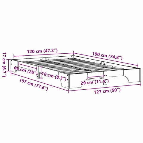 vidaXL Bed Frame Wax brown 120 x 190 cm Solid pine wood