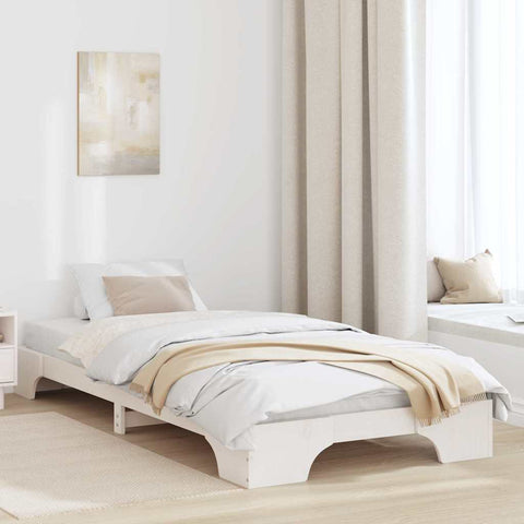 vidaXL Bed Frame White 90 x 200 cm Solid pine wood