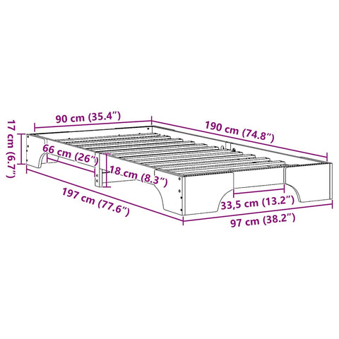 vidaXL Bed Frame Wax brown 90 x 190 cm Solid pine wood